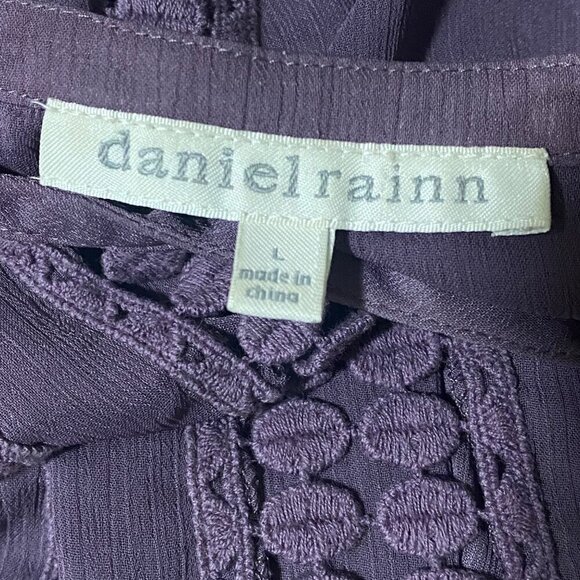 Daniel Rainn Purple Chiffon Tunic Top Lace Detail Size Large - Picture 5 of 6